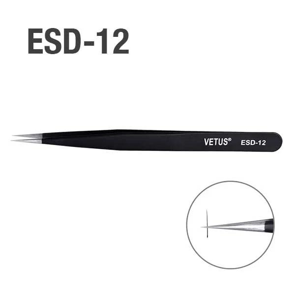 Pinza Recta Negra Punta Extra Fina ESD12 (PINZA-012)