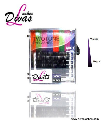 Pack 5 pestañas Bicolor - Negro-Azul y Negro-Violeta + pegamento de regalo 2ml (5ud Negro-Azul 010-MIX-B)