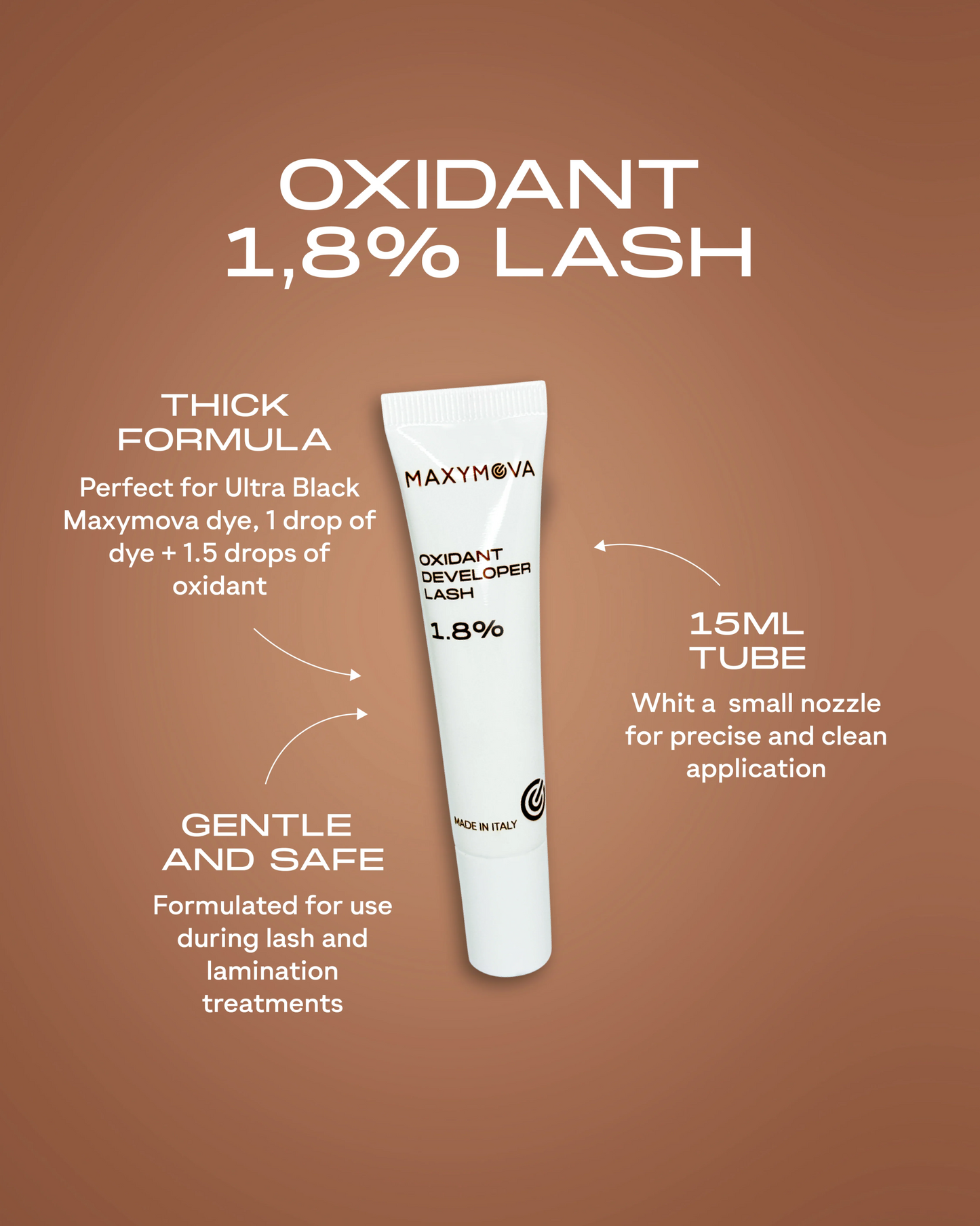 1,8 % Oxidante LASH (fórmula espesa) para tinte líquido ULTRA BLACK - Tubo de 15 ml MAXYMOVA