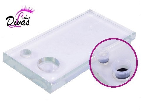 Soporte de cristal para las extensiones de pestañas y adhesivo
