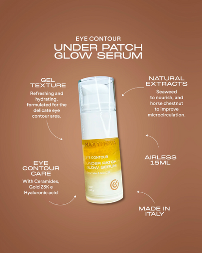 MAXYMOVA Bajo Patch Glow Serum 15ml, cuidado del contorno de ojos con oro de 23 quilates.