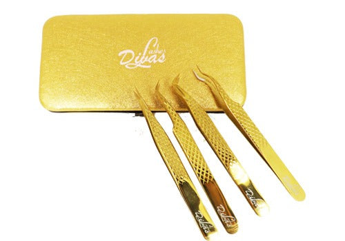 Estuche con 4 pinzas para técnica de volumen y técnica tradicional (PINZA-030)