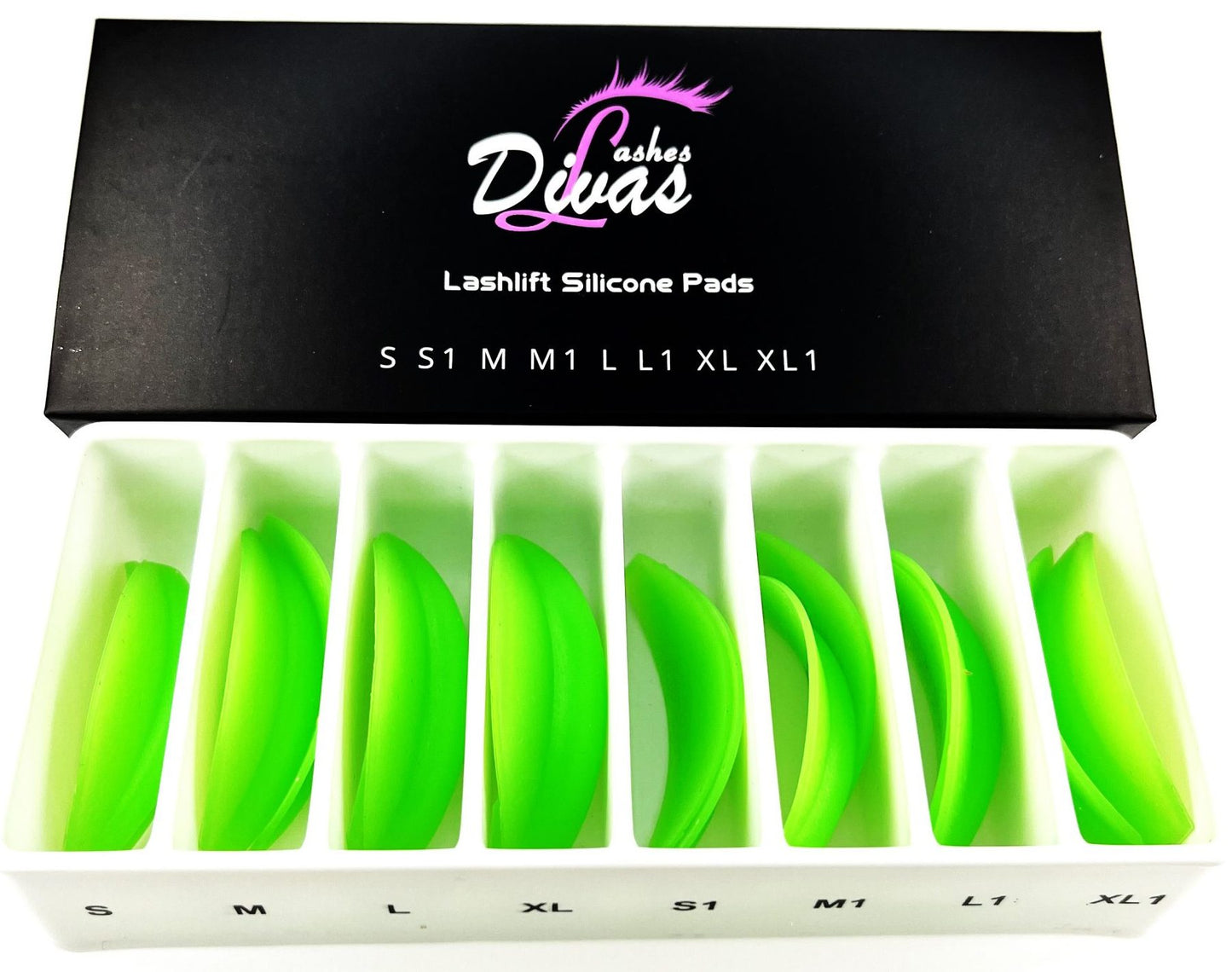 Moldes de silicona Divaslashes - Lashlift green 8 pares de tallas (S, M, L, XL , S1, M1, L1, XL1) - (LIFT-019-A)