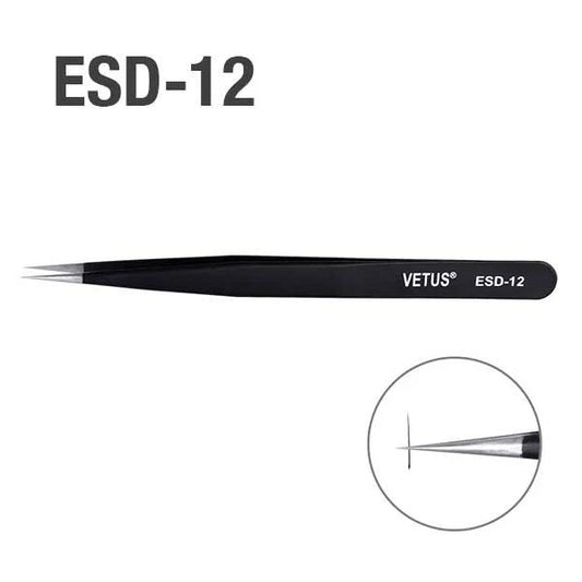 Pinza Recta Negra Punta Extra Fina ESD12 (PINZA-012)