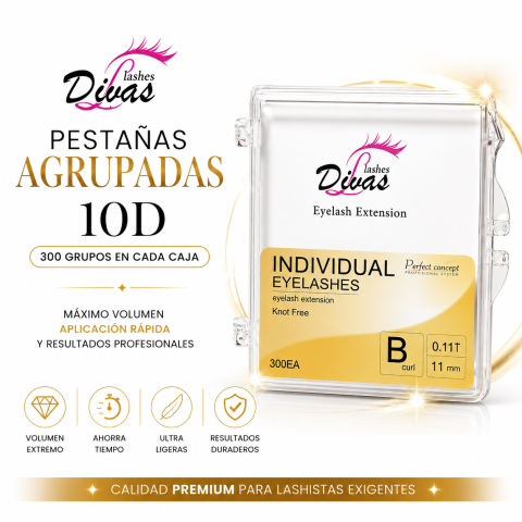 Pestañas Abanicos Pre-fabricados 10D (300 grupos en cada caja)