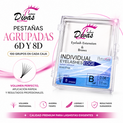 Pestañas AGRUPADAS 6D (100 grupos en cada caja)