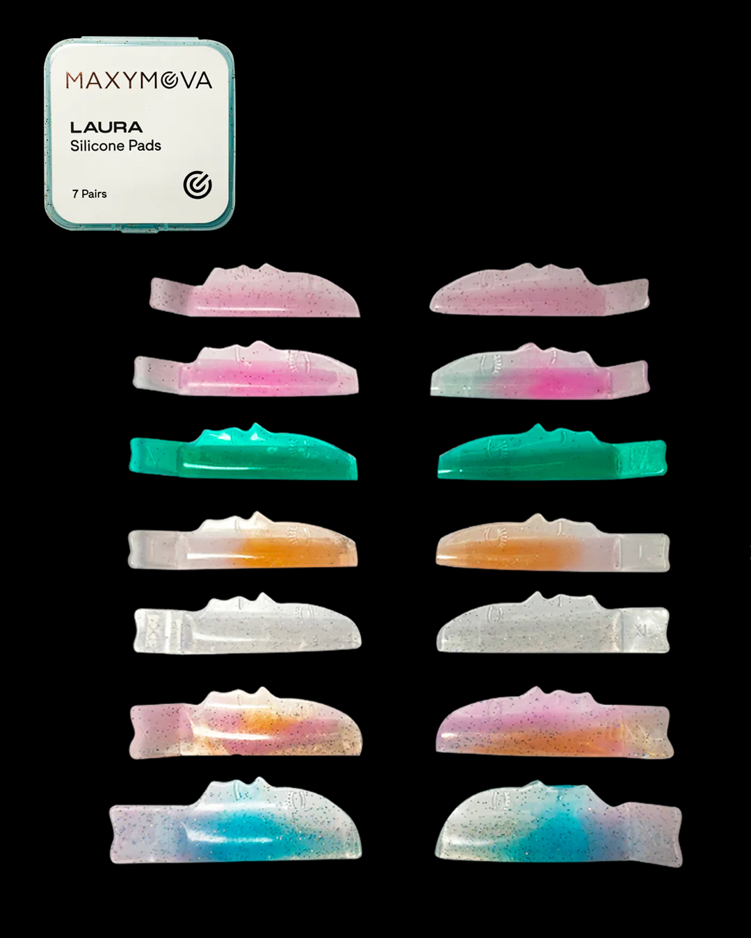Moldes MAXYMOVA LAURA NOT GLUE de silicona LU Curl – 7 pares (SS, S, M, L, XL, XXL, 3XL)