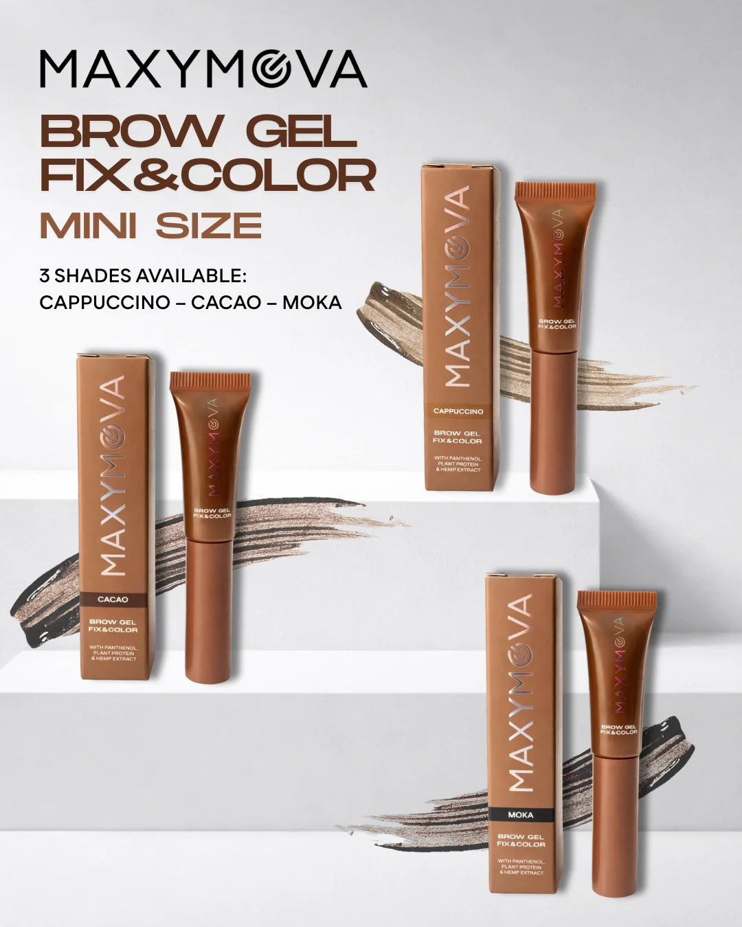Mini gel MAXYMOVA fijador y color 2,5ml para unas cejas más voluptuosas y definidas durante todo el dia.
