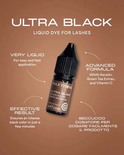 Tinte líquido MAXYMOVA ULTRA BLACK 10ml, para pestañas y cejas con queratina para un color duradero
